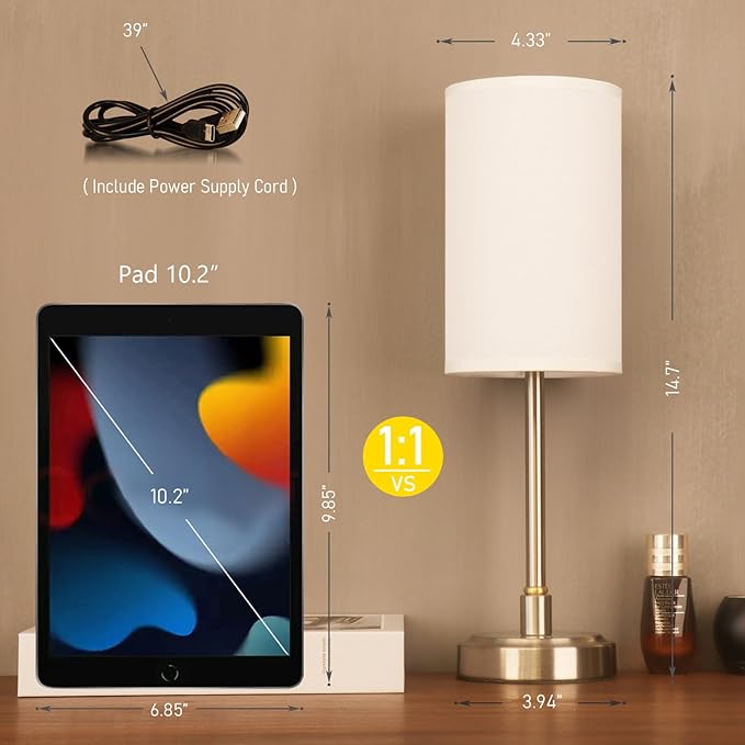 Small Cordless Touch Lamps for Nightstand Lamp Battery Operated Rechargeable Lamp, Portable 3 Colors Stepless Dimmable Fabric Shade Night Light for Restaurant/Bedroom/Outdoor (White+Nickel)