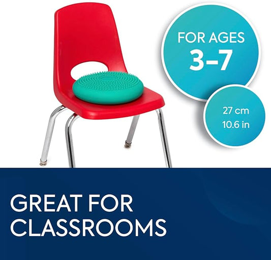 BouncyBand Wiggle Seat, Green, 1-Pack – Small 10.75” D x 2.5” H Wobble Cushion for Kids Aged 3-7 – Sensory Tool Promotes Active Learning & Improves Productivity – Includes Pump for Easy-Inflation