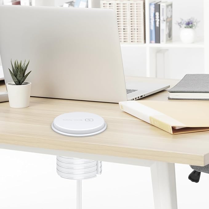 Recessed Power Grommet 3-inch Hole, 15W Wireless Charger, 20W USB C Fast Charging Station,2 AC Plug, Flush Mount Countertop Outlet, Workspace Essential Desk Hole Cover for Cables White