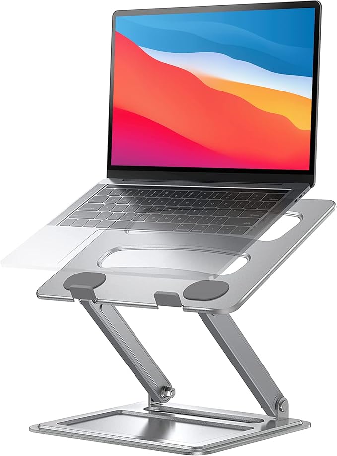 LORYERGO Laptop Stand for Desk, Adjustable & Foldable Laptop Riser for 10-15.6 Inch Laptops, Computer Stand for MacBook/Notebook, Portable Ergonomic Holder Up to 17.6lbs - Silver