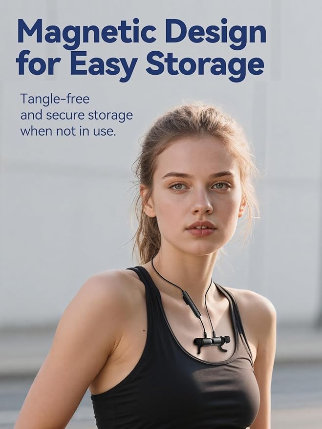 Bluetooth Headphones, Wireless Earbuds for Sports, IPX6 Sweat-Proof Neckband Headphones for Running Workouts, Magnetic in-Ear Earphones with Mic for Clear Calls