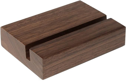 UNIQOOO 3.5" Walnut Wood Stand for Monthly Desk Calendar, Wooden Block Base, Cardstock Holder, For Office Home Retail Reception Decor, Photo Display, 2 Pack
