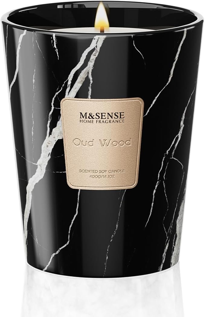 M&SENSE OudWood Scented Candles for Home, Lead-Free Wick Highly Scented Jar Candles, 14.1 Oz 80 Hours Lasting Burning Candles Gifts for Women, Relaxing Aromatherapy Candle for Stress Relief