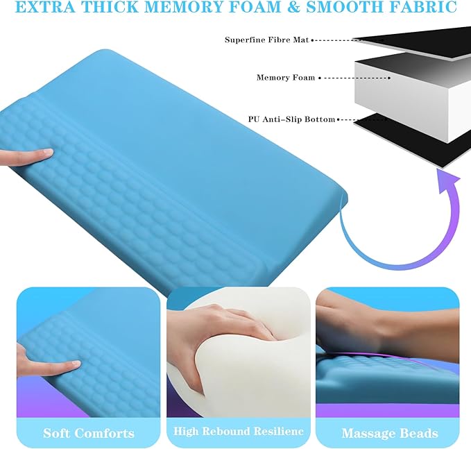 Computer Keyboard Stand with Wrist Rest, Ergonomic Tilted Keyboard Holder - Keyboard Riser with Wrist Pad - Keyboard Tray Support for Office Home - Blue