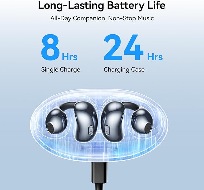 NANK Ultra Clip On Earbuds, Wireless Bluetooth 5.4 Wireless Open Ear Clip-on Headphones, Adaptive Comfort & Secure Fit, AI Noise Cancelling Calls, 24H Playtime, IPX5 Waterproof for Workdays Sports