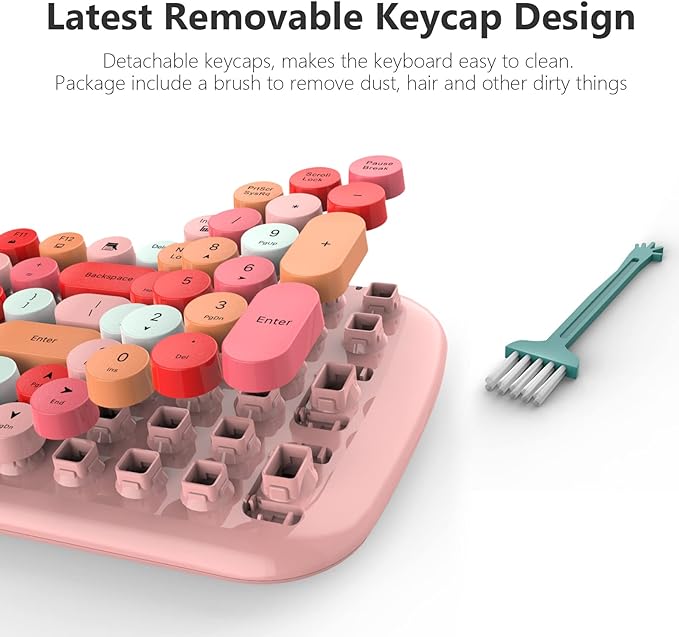 MOFii Wireless Keyboard and Mouse Combo, Retro Typewriter Keyboard with Multi-Media Function Keys and Number Pad Compared for PC Computer Windows (Pink Colorful)
