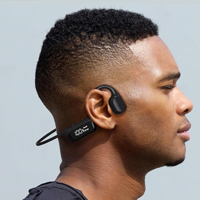 AYI True Bone Conduction Swimming Headphones with Bluetooth 5.4 & MP3 Player Mode 32GB Built-in Memory IPX8 Waterproof Screen Display Pain-Free Open-Ear Earphone for Sport and Work-Black