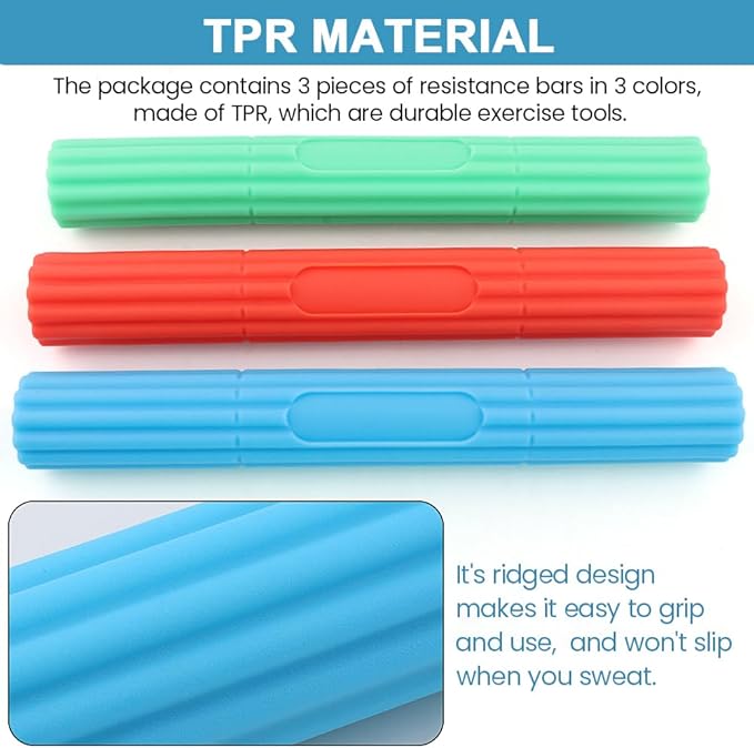 3 Pcs Flex Resistance Bars,Twist Obstruction Hand Grip Strength Trainer Resistance Bars for Golfers Elbow Tendonitis Wrist and Forearms Pain Relief(Light green Blue Orange)