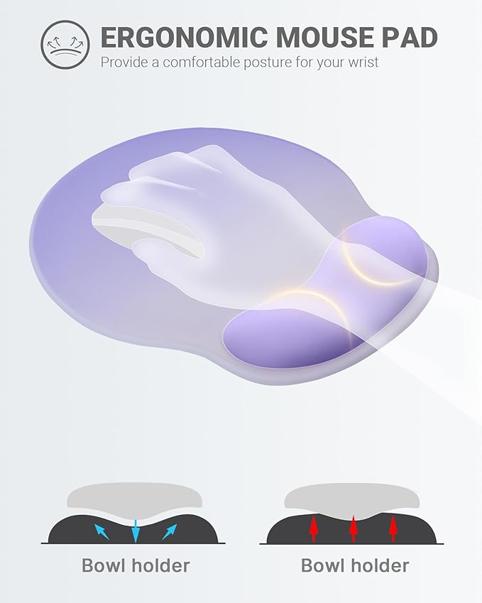 Ergonomic Mouse Pad Wrist Support, Comfortable Mouse Pad Wrist Rest, Relieve Wrist Pain Gel Mouse pad, Non-Slip Rubber Base Mousepad for Laptop, Computer(Gradient Dark Purple)