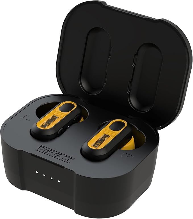 DEWALT Heavy Duty True Wireless Ear Buds, Bluetooth Headphones with Type C Charging Case Included, 37 Hours of Battery Life, Easy Setup for iPhone, Perfect for Jobsite, Outdoor Work - Black Edition