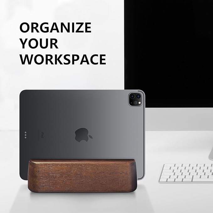 Vertical Laptop Stand, Dual Slot Wood Laptop Holder for Desk, 0.7" Width Fits All MacBook/Surface pro