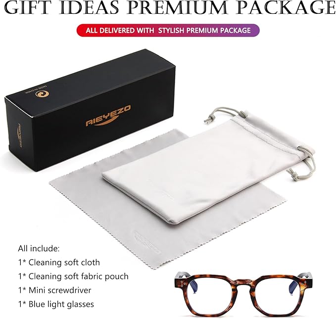 AIEYEZO Retro Blue Light Glasses for Men Women Square Thick Framed Eyeglasses Trendy Vintage Computer Glasses