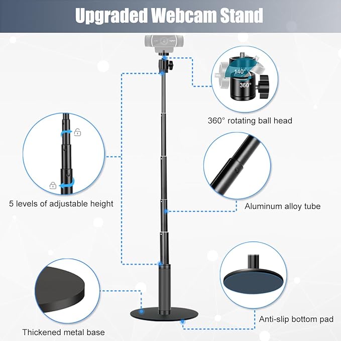 Webcam Stand, 28 Inch Web Cam Stand for Desk, Adjustable Webcam Mount Camera Stand for Logitech Webcam C922 C930e C920S C920 C615 C960 C920x BRIO 4K NexiGo N60 and Others
