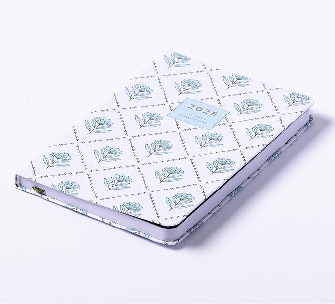2025-2026 Eccolo 18 Month Linen Bound Planner, Monthly & Weekly Pages (5.25 x 7.75" - July 2025 - Dec 2026 - Blue Wallpaper)