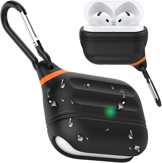 for Airpods 4 Case Silicone Compatible with Apple Airpods 4 | Waterproof Protection | Portable | for USB-C/Wireless | Anti-Lost | One Piece | Black