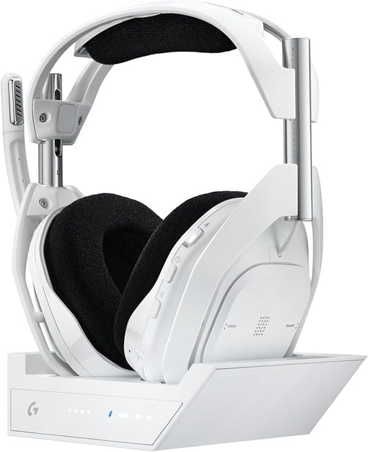 Logitech G Astro A50 X Omni-Platform Wireless Gaming Headset + Base Station for PS5, Xbox, PC: PLAYSYNC Video & Audio Switcher, HDMI 2.1 4K 120Hz VRR, <24 bit/48 kHz, 24hr Battery, 2.4GHz & BT - White