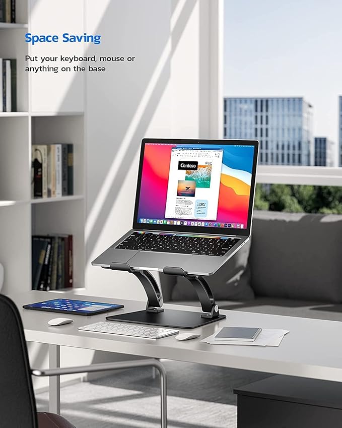 Nulaxy Fully Adjustable Laptop Stand for Desk, Dual Foldable Aluminum Computer Riser with Heat-Vent, Ergonomic Notebook Holder Portable Office Accessories Compatible with All 10-17" Laptops, Black