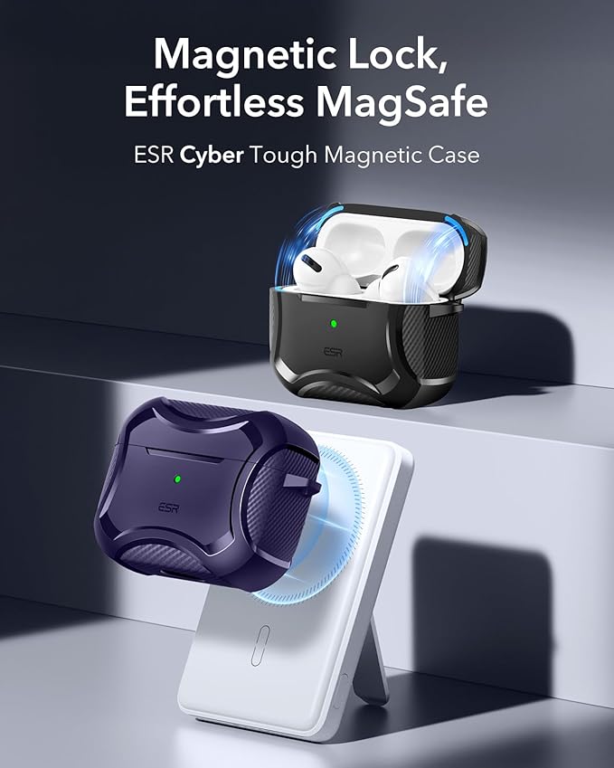 ESR for AirPods 4 Case, Compatible with AirPods 4th Generation Case (2024), Compatible with MagSafe, Powerful Drop Protection, Magnetic Lid, Cyber Series, Purple
