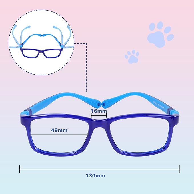 BiBiBear Toddler/Kids/Teens Glasses - Unbreakable TR90 Frame, 180° Flexible, Lightweight & Safe Glasses for Kids Age 2-15