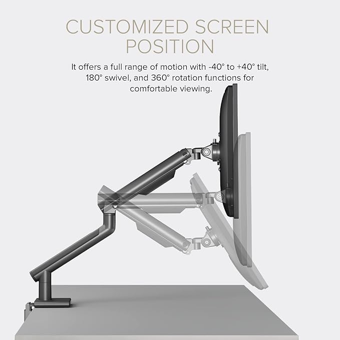 POUT E12 Ultrawide Monitor Arm Mount – Adjustable Full Motion Desk Stand for 17’’-32’’ Displays, Supports 4-22lbs, VESA 75x75mm & 100x100mm (Grey/Black)