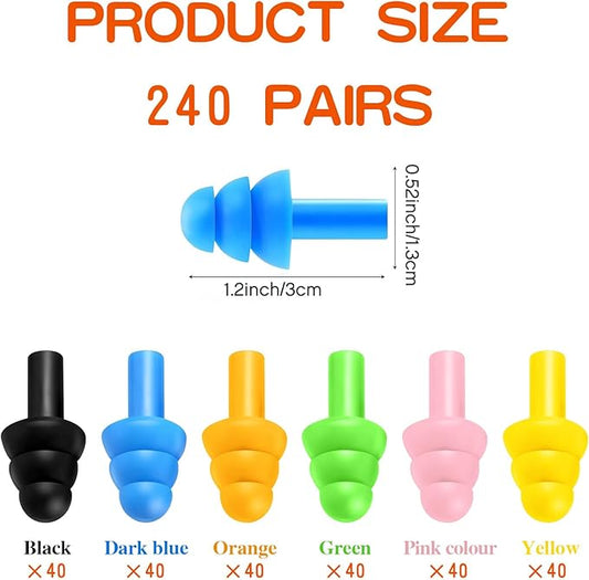 240Pairs Silicone Ear Plugs Earplugs for Sleeping Noise Cancelling,for Sleeping Noise Swimming Hearing Protection Earplugs Shooting Construction Hunting Music Concerts(Color Mixing,reusable)