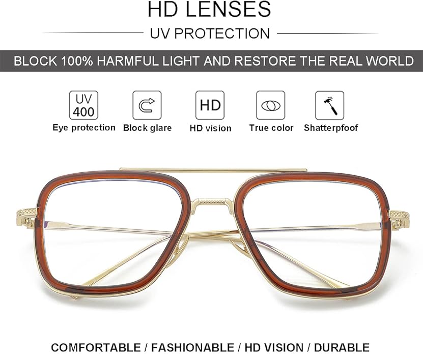 Tony Stark Style Blue Light Blocking Glasses for Men Women, Iron Man and Spider-Man Computer Gaming Glasses