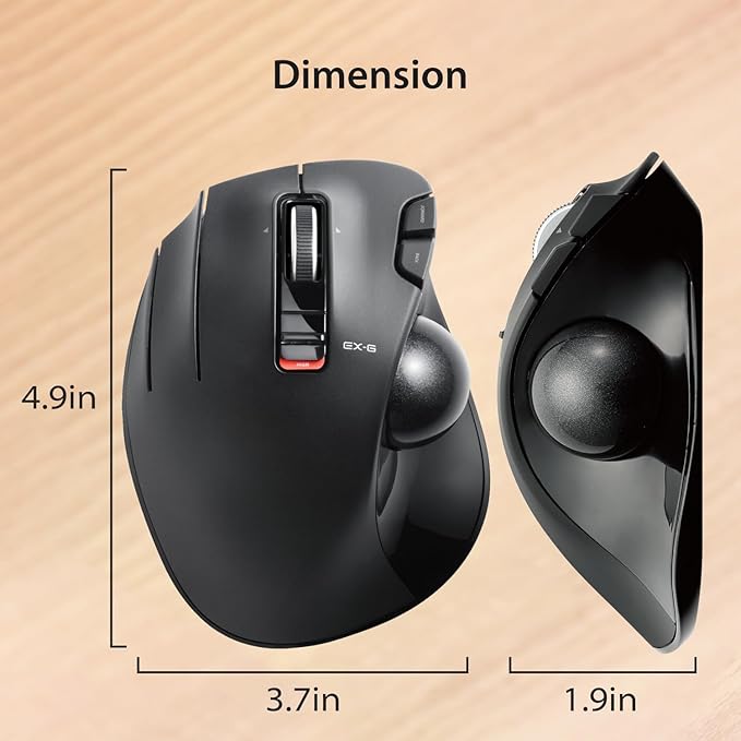 ELECOM EX-G Left Handed Trackball Mouse, 2.4 GHz USB Wireless, Ergonomic, Thumb Control, Tracking Roller Ball, 6 Programmable Buttons, Tilt Scroll