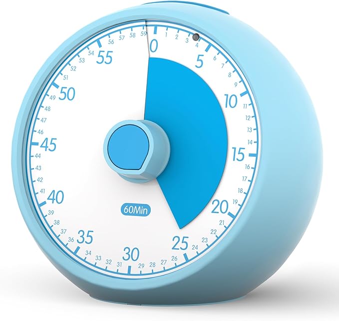 Visual Timer 60-Minute, Kids Timer for Homeschool Desk, Time Management Tools with Silent Operation, Timer for Kitchen Office Classroom (Blue)
