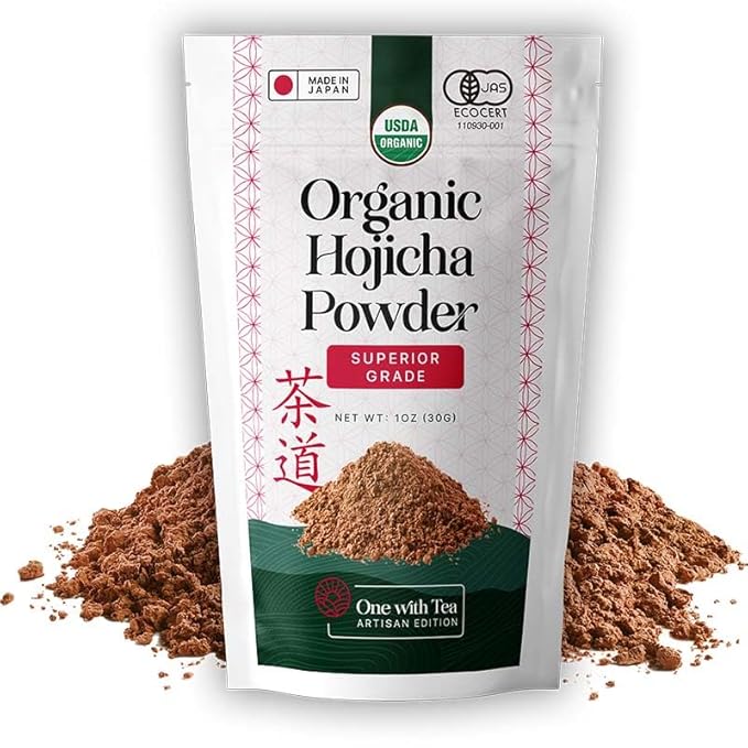 ONE WITH TEA Organic Hojicha Powder, Roasted Matcha Green Tea Powder from Japan, Hot or Iced, Made in Japan, Organic Hojicha 2 OZ
