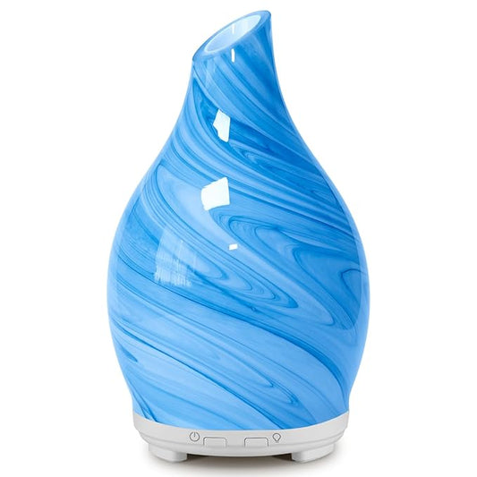 Essential Oil Diffuser Aromatherapy Diffuser- 120ml Art Glass Ultrasonic Cool Mist Scent Aroma Oil Diffuser with Auto Shut-Off Protection & 7 Colors Night Light for Home Office Decor&Gift (Blue)
