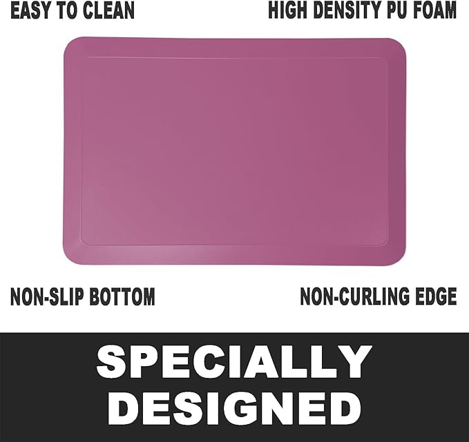 1" Extra Thick Anti Fatigue Floor Mat 50" L x 17" W,Kitchen Mat, Standing Desk Mat,140D Advanced PU Foam Ergonomic Comfort at Home, Office, Garage, Sink (Rose Pink)