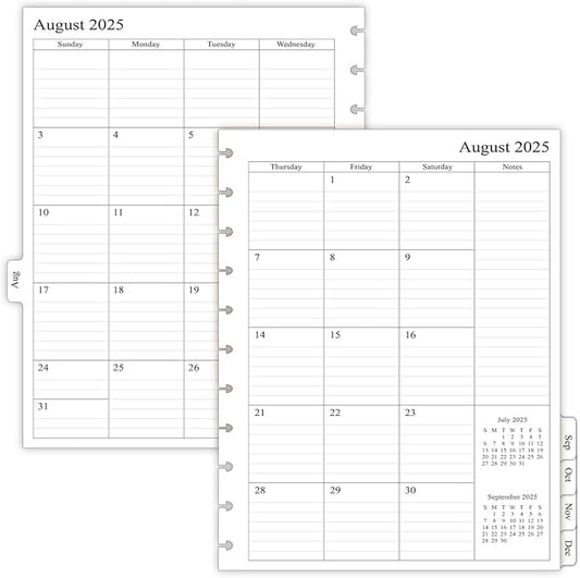 newestor 2025-2026 Monthly Planner Refill for 11-Discbound Notebooks, Aug 2025 to Dec 2026, Two Pages Per Month, Letter Size, 8-1/2" x 11"