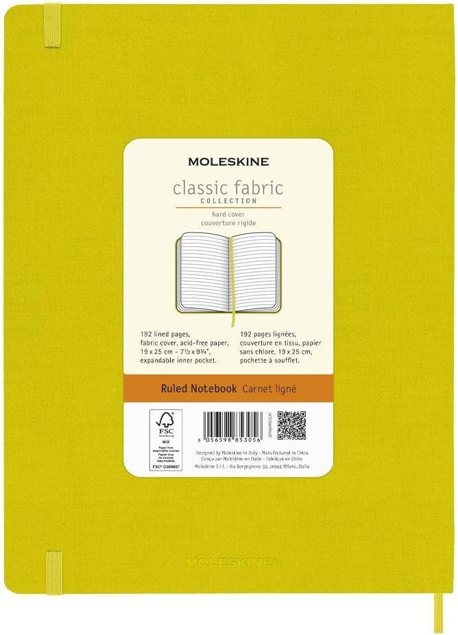 Moleskine Classic Notebook, Hard Cover, XL (7.5" x 9.5") Ruled/Lined, Hay Yellow (Silk), 192 Pages