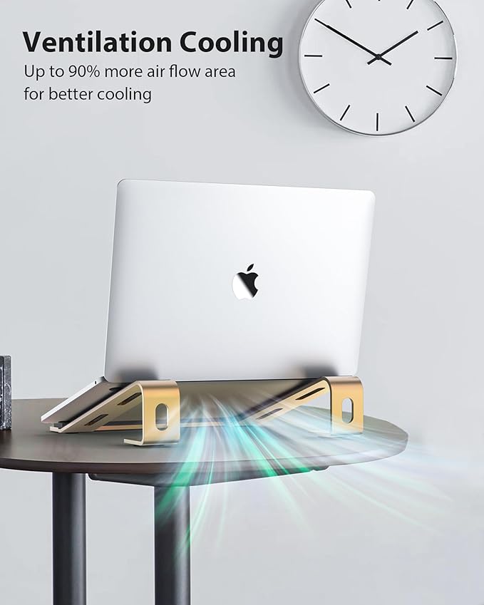 NTMY Laptop Stand for Desk With Wrist Support Pad, Aluminum Computer Stand, Ventilated Ergonomic for MacBook/HP/Dell/Acer/Lenovo, 10-17.3'' - Gold