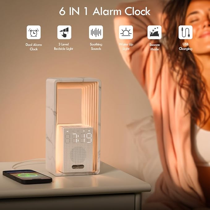 WILIT Digital Alarm Clock, Sunrise Alarm Clock with Nightlight, 9 Sleep Aid Sounds, White Noise Sounds Machine, Dimmable Display, Snooze,USB Charging Port,Gift for Women,Men,Teens,Kids,Travel