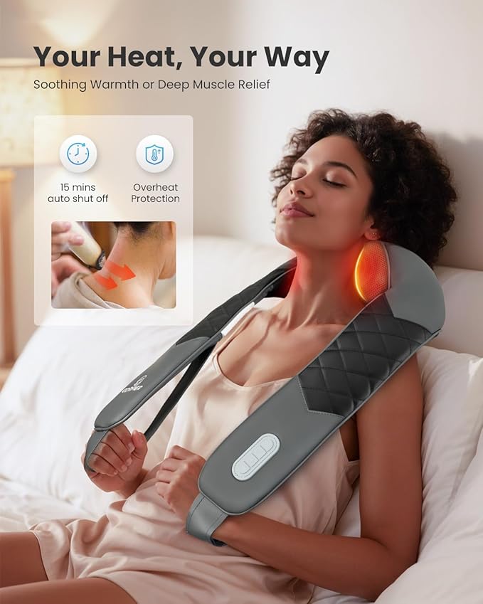 COMFIER Cordless Neck Massager with Heat, Back Massager for Pain Relief deep Tissue, 3D Shiatsu Neck Shoulder Massage with Carry Bag, Rechargeable Portable Ideal Gifts for Mom, Dad