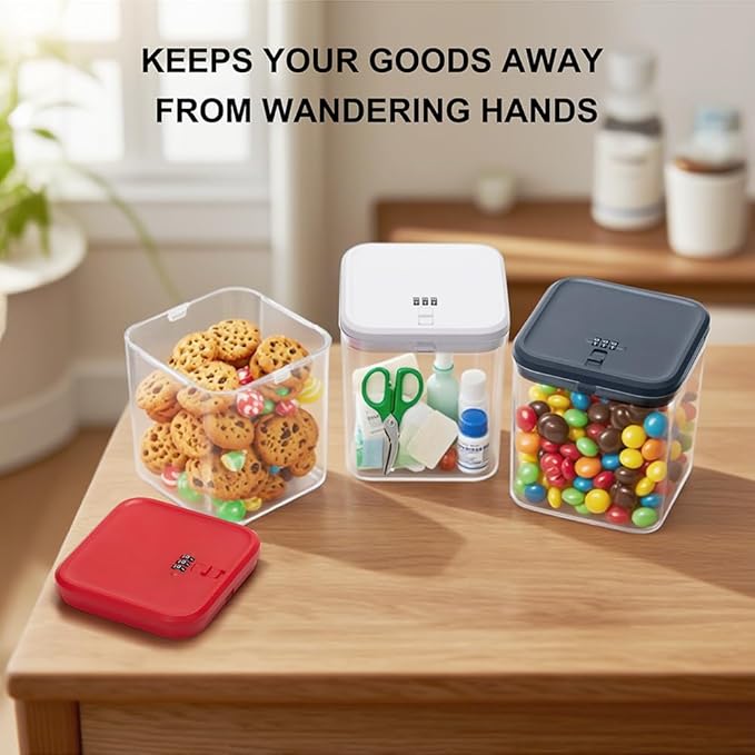 Clear Lockable Storage Box with Combination Lock - Heavy Duty Medicine,Food,Snack & Electronics Organizer Jar,Childproof Phone Jail,Gaming Device Lockbox Container Tank,Self Control Prize Bin (Navy)