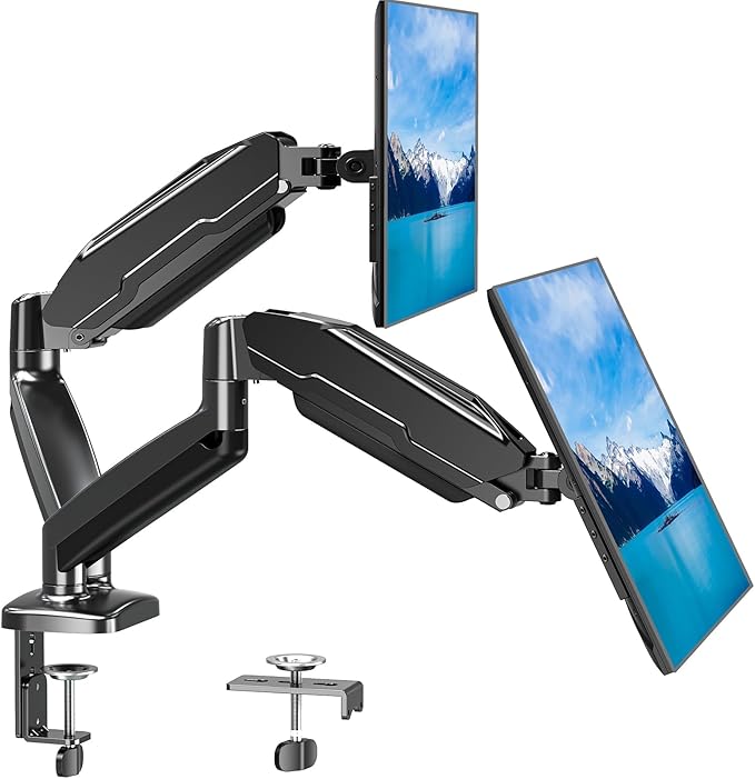 MOUNT PRO Dual Monitor Mount Fits 13 to 32 Inch Computer Screen, Height Adjustable Monitor Stand for 2 Monitors, Gas Spring Display Arm Holds up to 17.6lbs Each, Monitor Desk VESA Mount 75x75, 100x100