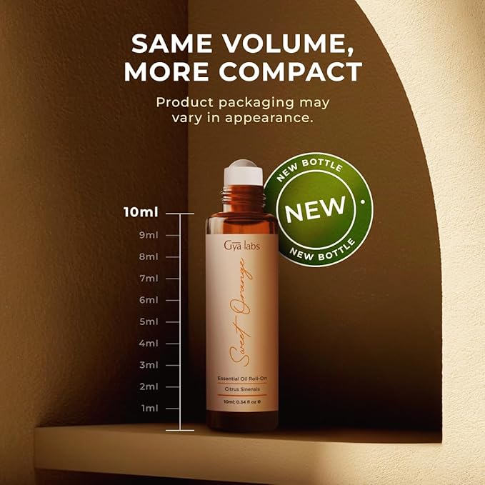 Gya Labs Sweet Orange Essential Oil Roll On For Instant Revitalization & Joyful Well-Being - 100% Pure Natural Uplifting Citrus Leak-Proof Travel Size Roller, Pre-Diluted With Carrier Oil - 0.34 fl oz