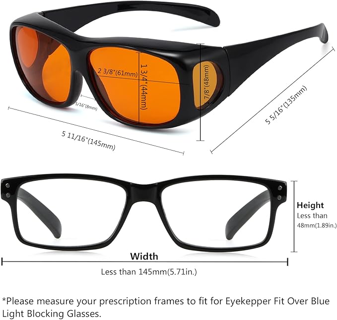 Eyekepper 100% Blue Light Reduction,Huge Fitover Anti-Blue Blocking Computer Eyeglasses with Extra Amber Lenses, Black