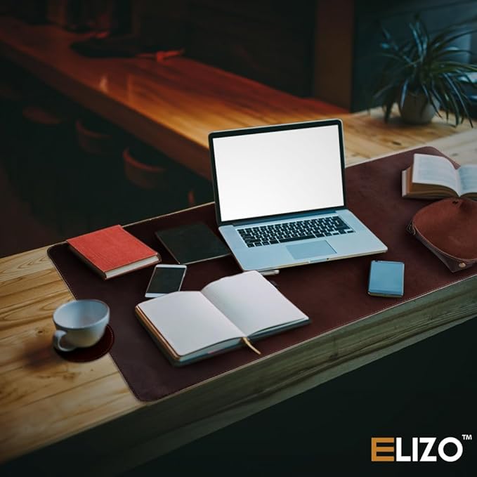 Leather Desk Pad (Real) Leather Desk Mat Set (31x15) Large Desk Cover Desk Blotter Desk Protector Computer Mat for Keyboard Gaming Mouse Pad Table Laptop Office Desktop Accessories 2mm Elizo