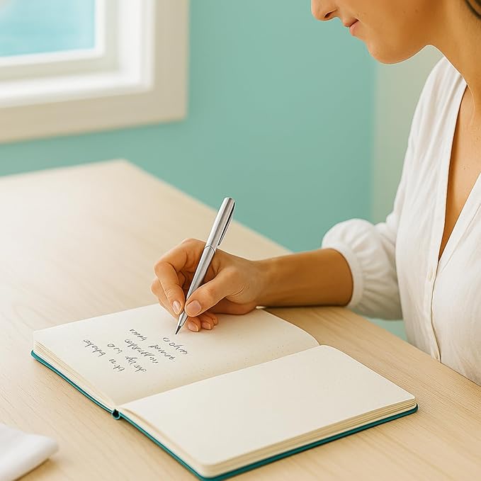 Dot Grid Journal with 160GSM Thick Paper, 192 Pages, A5 Dotted Notebook for Work, School, Travel | 180° Lay Flat, Foil Stamped Cover, Elastic Band, 2 Bookmarks & Inner Pocket (Light Blue)