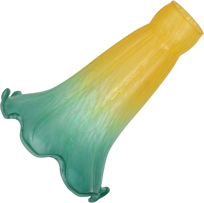 Bieye LS17S Lily Flower Blown Glass Lampshade (Yellow Cyan, Opening I.D. 0.87" x O.D. 1")