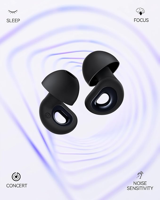 Ear Plugs for Sleeping, 50dB Noise Cancelling Ear Plug with 7 Pairs of Dual Single Layer Tips Reusable Ear Plugs for Noise Reduction, Soft Silicone Earplug for Concert, Snoring, Motorcycle Black