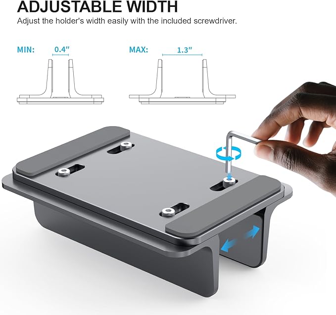 Aluminum Vertical Laptop Stand for Desk - Adjustable Width Dock for MacBook, Surface, Samsung, HP, Dell up to 17.3 inches - Space-Saving & Protective Design - Gray