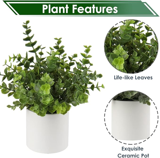 Briful Mini Fake Plants Set of 2 Small Faux Plant Eucalyptus Rosemary Greenery Potted Plants Artificial Decor for Home Table Office Room Desk Bathroom Shelf Kitchen Farmhouse Mantel Decoration