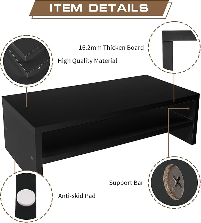 Monitor Stand Riser, 2 Tier Computer Stand, Desk Organizers and Accessories, Desktop Shelf with Storage for TV Screen PC Printer (Black-18.9inch)