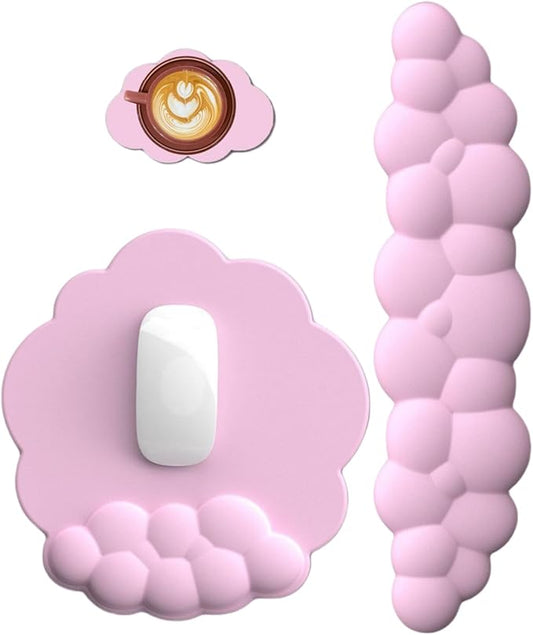 Cloud Keyboard and Mouse Wrist Rest Pad for Computer Arm Pain Relief- Ergonomic Wrist Support Mousepad with Non-Slip PU Base for Office, Gaming, and Home Use Anti-Fatigue(Pink)