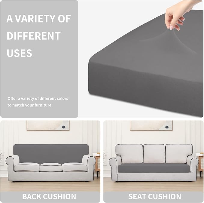 Easy-Going 100% Waterproof Sofa Seat Cushion Slipcovers Couch Cushion Cover Stretch Furniture Protector for Kids, Pets (Sofa Cushion, Light Gray)