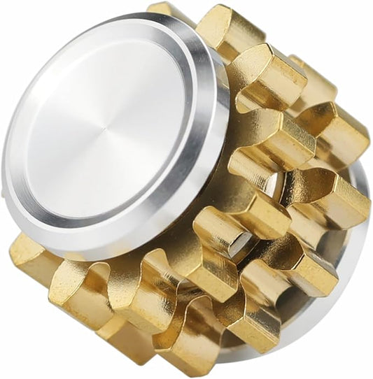 FREELOVE Gear Metal Fidget Spinner Toys for Adults, Small Mini Tiny Pockget Figette, Bike Chain, Copper Brass Hands Gyro, Quiet Silent Cool Cube for Anxiety Men (2 Gears Stacked, Silver-Brass)